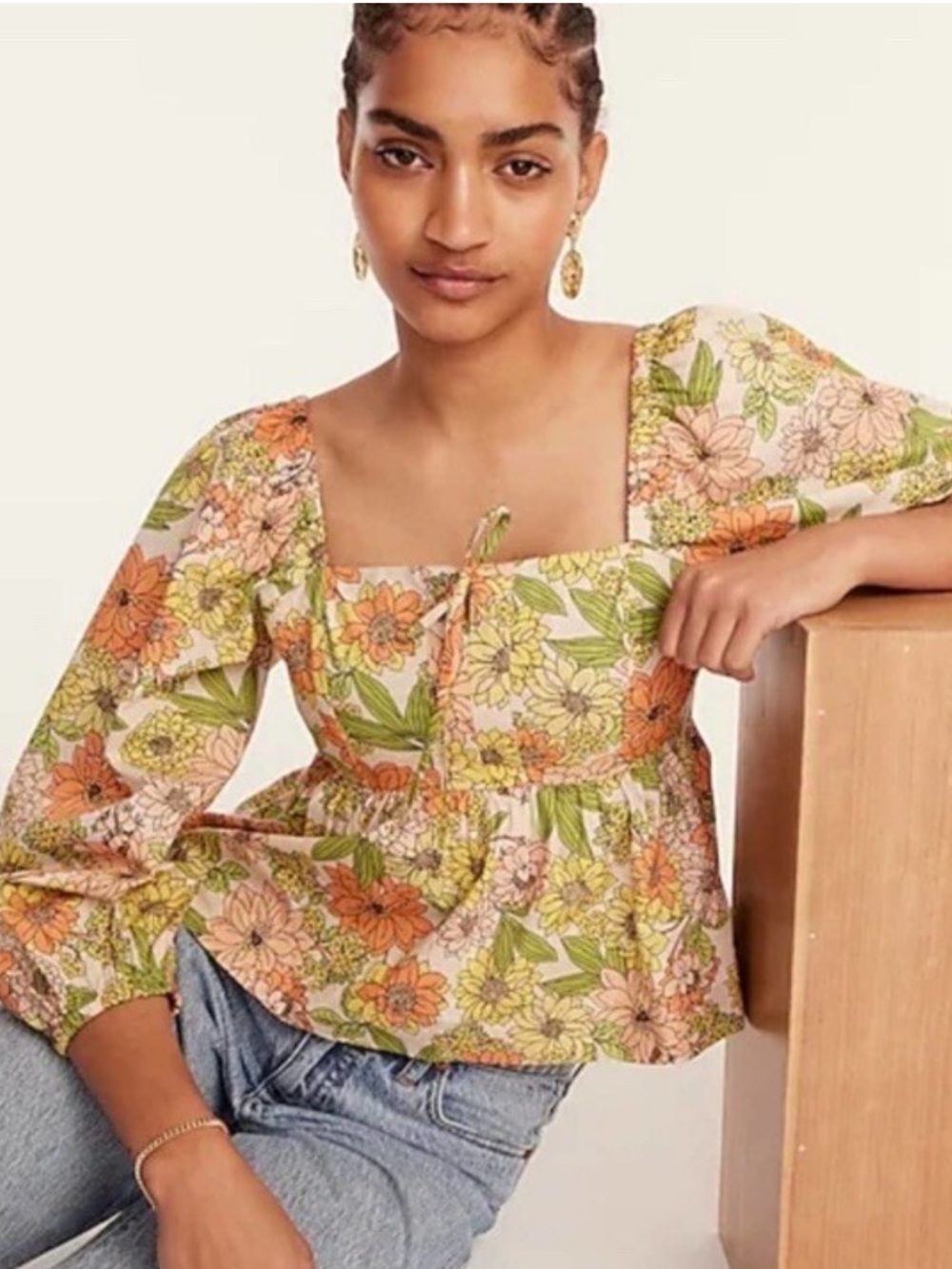 J Crew Squareneck tie-front top in zinnia floral